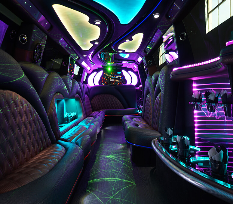 Limo interior with laser lights