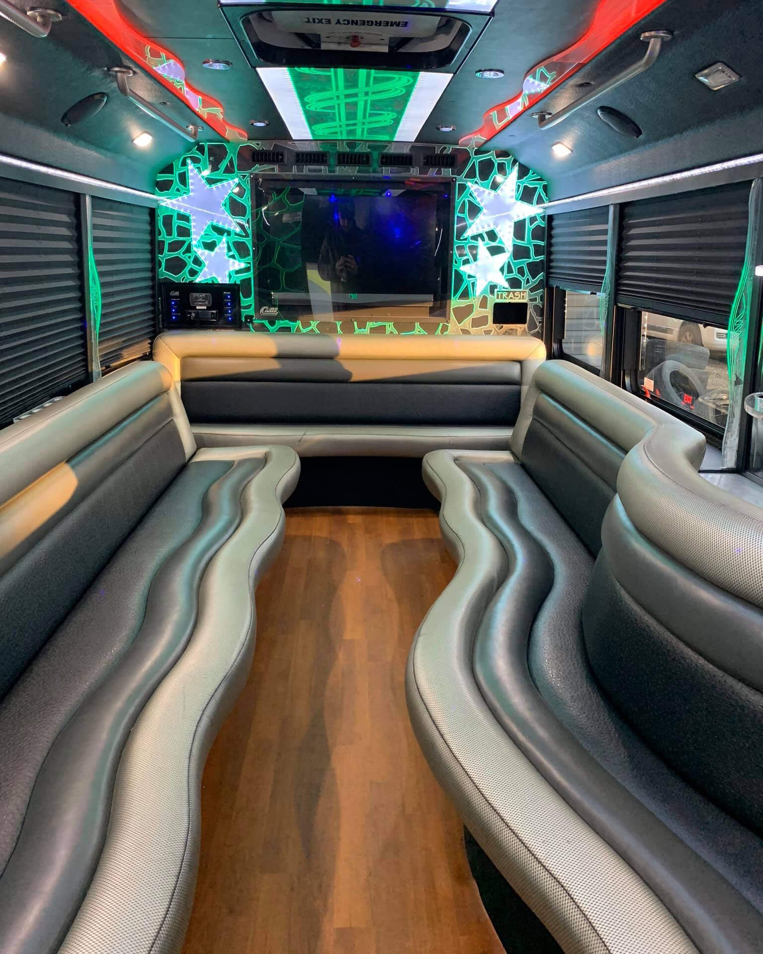 Party bus with leather seating