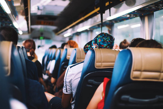 Charter bus with leather seats
